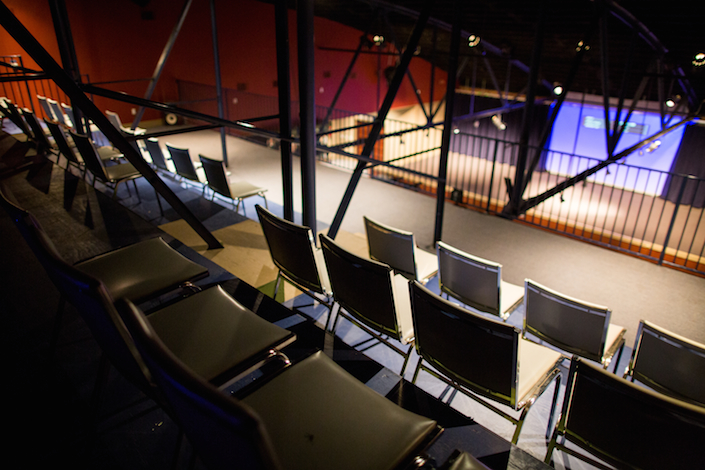 View of the seating and stage from the balcony.
